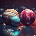 AI generated illustration of three planets in outer space Royalty Free Stock Photo