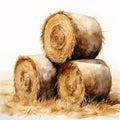AI generated illustration of three round bales of hay stacked in a pyramid shape