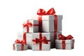 white gift boxes wrapped with red ribbon, isolated over white Royalty Free Stock Photo