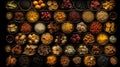 AI generated illustration of a top-down view of bowls filled with an assortment of dried fruits Royalty Free Stock Photo