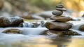 AI-generated illustration of a tower of rocks stacked in a river Royalty Free Stock Photo