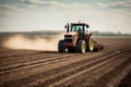 AI generated illustration of a tractor is seen in a rural landscape, toiling in a field