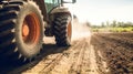 AI generated illustration of a tractor working on a sandy field, plowing up the soil Royalty Free Stock Photo