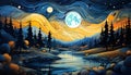 AI generated illustration of a tranquil evening sky illuminated by a full moon