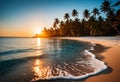 AI generated illustration of a tranquil tropical with a stunning sunset view on an idyllic island