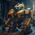 AI generated illustration of a transformer robot idle conveying futuristic and innovative atmosphere