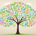 Illustration of trees whose leaves are symbols of positive messages and wishes for peace. Royalty Free Stock Photo