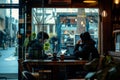 AI generated illustration of two Asian boys using their laptops in a coffee bar Royalty Free Stock Photo