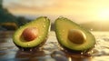 AI generated illustration of two avocados in waterdrops Royalty Free Stock Photo