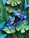 AI generated illustration of two blue frogs in tropical forest Royalty Free Stock Photo