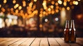 AI generated illustration of two bottles of beer and fairy lights draped across the table Royalty Free Stock Photo
