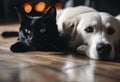 AI generated illustration of two companionable canine animals relaxing side-by-side Royalty Free Stock Photo