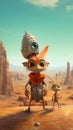 AI generated illustration of two cute weird cartoon creatures on an alternate planet