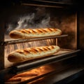 AI generated illustration of two freshly-baked loaves of bread in the hot oven Royalty Free Stock Photo