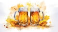 AI generated illustration of two glasses of beer on a white background