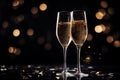 AI generated illustration of two glasses of sparkling champagne on a bokeh background