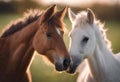 AI generated illustration of two horses, one white and one brown Royalty Free Stock Photo