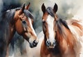 AI generated illustration of two horses standing together in the water Royalty Free Stock Photo