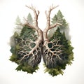 AI generated illustration of two lush trees in shape of human lungs Royalty Free Stock Photo