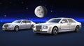 AI generated illustration of two luxurious cars illuminated by the night sky filled with stars