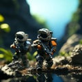 a couple of small figurines walking through the woods Royalty Free Stock Photo