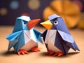 AI generated illustration of two origami penguins standing side by side in a peaceful pose
