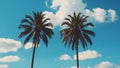 AI generated illustration of two palm trees against a blue sky with fluffy clouds Royalty Free Stock Photo