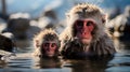 AI generated illustration of two primates standing in a shallow body of water