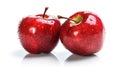 AI generated illustration of two ripe red apples  with several drops of liquid on the surface Royalty Free Stock Photo