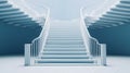 AI generated illustration of a two-story staircase in an empty blue hallway Royalty Free Stock Photo