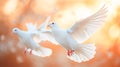 AI generated illustration of two white doves flying in the air Royalty Free Stock Photo