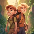 AI generated illustration of two young cartoon brothers going on an adventure together