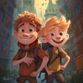 AI generated illustration of two young cartoon brothers going on an adventure together