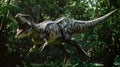 AI generated illustration of a tyrannosaurus running in the jungle wilderness