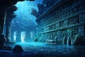 AI generated illustration of an underwater city, replete with stunning stone carvings