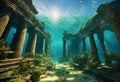 AI generated illustration of an underwater scene of ancient ruins Royalty Free Stock Photo