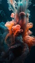 AI generated illustration of an underwater scene with a dynamic array of blue and orange jellyfish