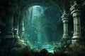AI generated illustration of an underwater scene with the mythical, ancient city of Atlantis