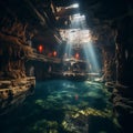 AI generated illustration of an underwater scene with the mythical, ancient city of Atlantis