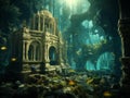 AI generated illustration of an underwater scene with the mythical, ancient city of Atlantis