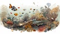 AI generated illustration of a underwater seascape painting with cartoon fish