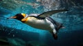 AI-generated illustration of An underwater shot of a single penguin swimming gracefully