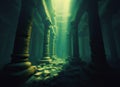 AI generated illustration of an underwater view of the ancient ruins of a city on the sea floor Royalty Free Stock Photo