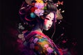 AI generated illustration of a unique and very nice japanese geisha in darkness