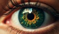 AI generated illustration of an up-close of person's eye with a blend of green and yellow tones