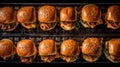 AI generated illustration of a variety of classic American-style burgers, fries, and condiments Royalty Free Stock Photo