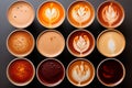 AI generated illustration of a variety of coffee in cups