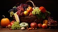 AI generated illustration of A variety of fresh fruits and vegetables in a basket Royalty Free Stock Photo