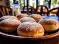 AI-generated illustration of A variety of freshly baked pastries arranged atop a wooden table