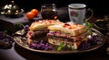 AI generated illustration of a variety of freshly made sandwiches arranged on a plate